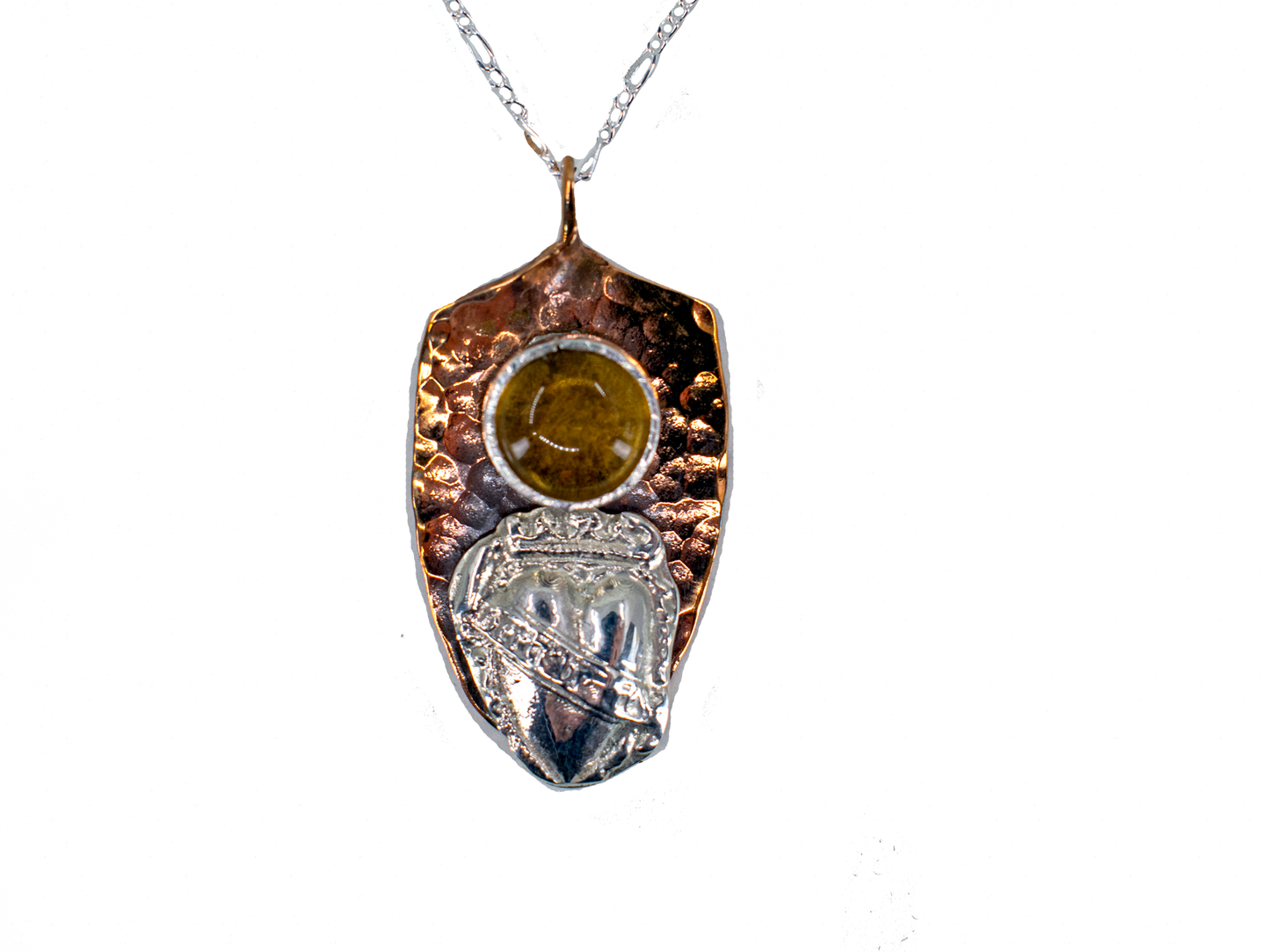 Heart and Citrine - Love - Handmade Silver Necklace