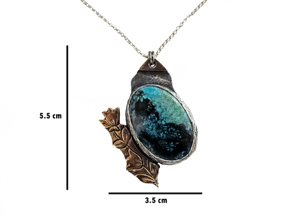 Chrysocolla - Handmade 925 Sterling Silver Bronze Necklace