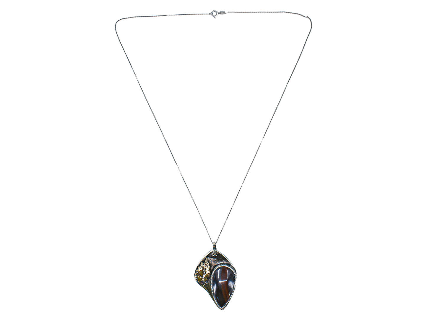 Dark Blue Tiger Eye - Handmade 925 Sterling Silver Bronze Necklace