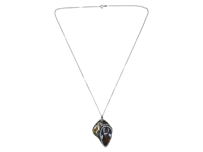 Dark Blue Tiger Eye - Handmade 925 Sterling Silver Bronze Necklace