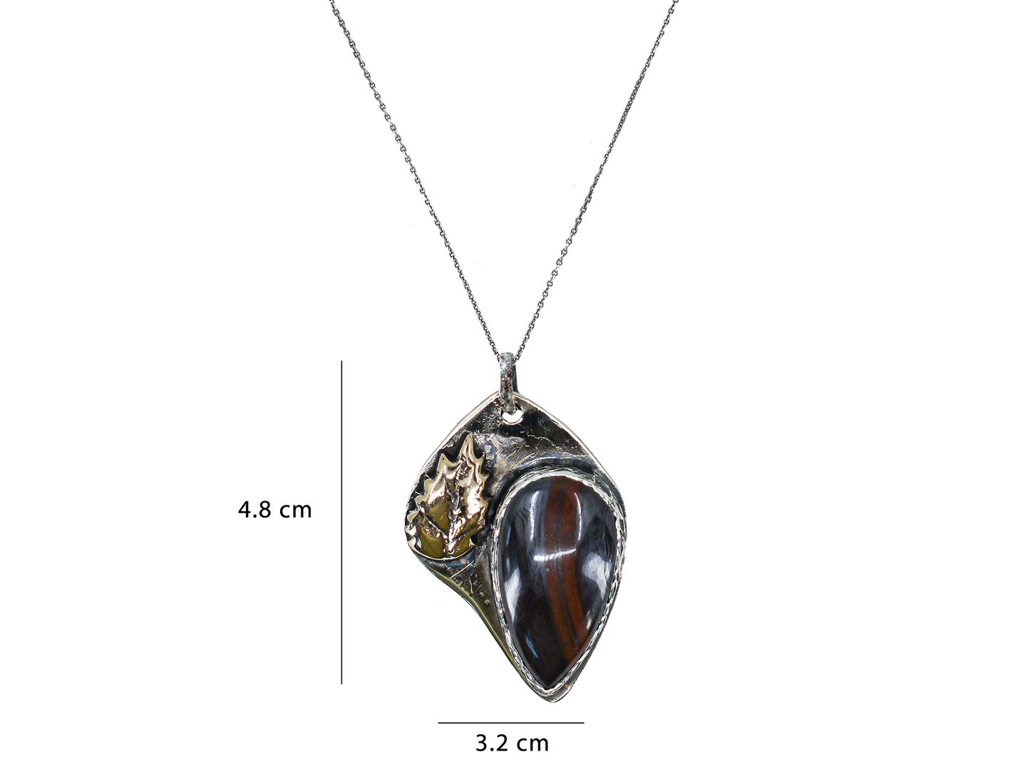 Dark Blue Tiger Eye - Handmade 925 Sterling Silver Bronze Necklace