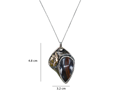 Dark Blue Tiger Eye - Handmade 925 Sterling Silver Bronze Necklace