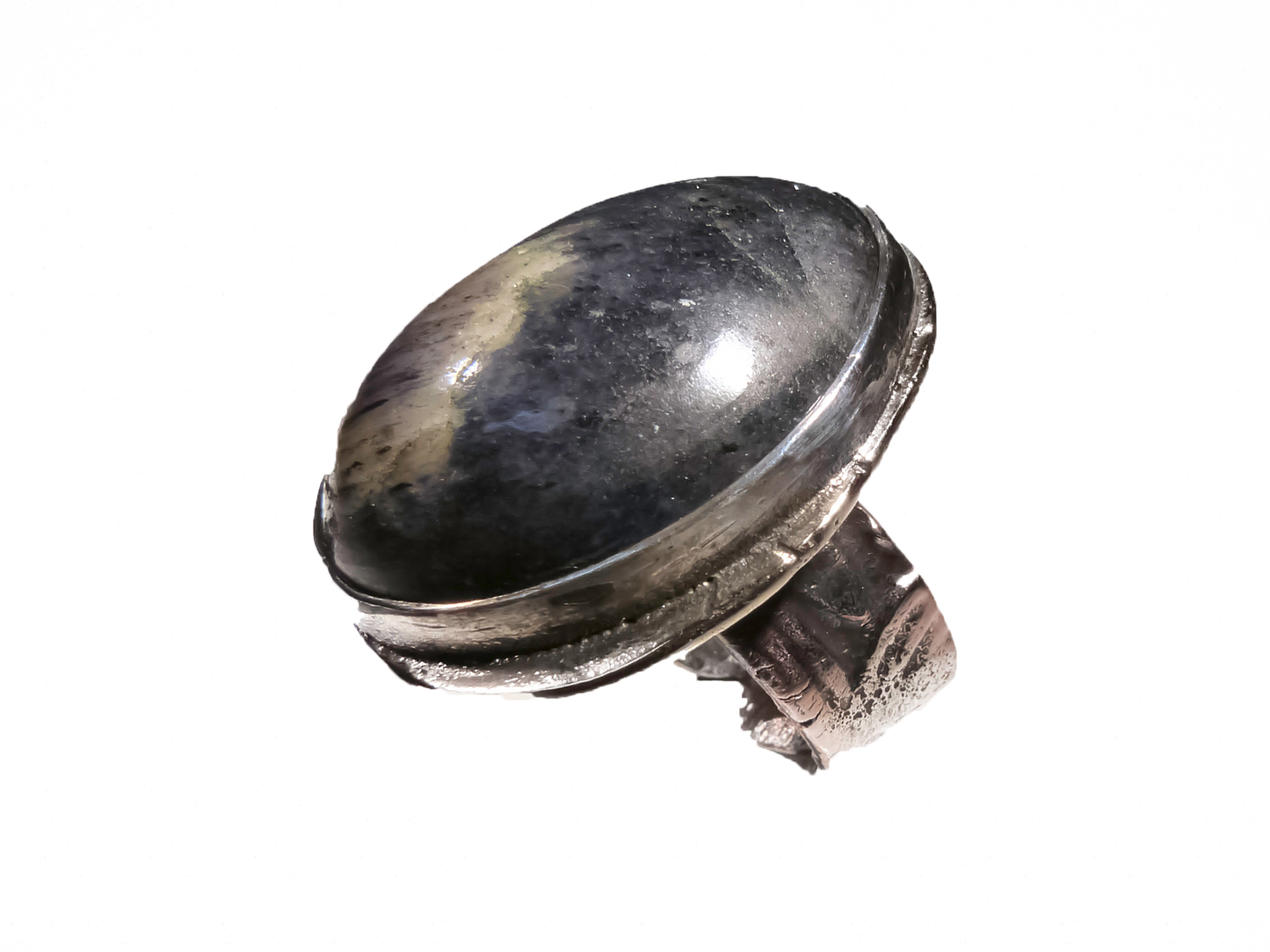 Obsidiyan ve Pırlanta - El Yapımı 925 Ayar Gümüş Bronz Yüzük