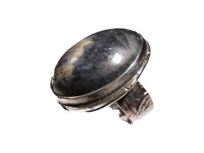 Obsidiyan ve Pırlanta - El Yapımı 925 Ayar Gümüş Bronz Yüzük