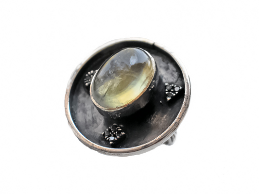 Citrine and Black Diamond - Handmade 925 Sterling Silver Ring