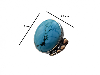 Turquoise - Handmade 925 Sterling Silver Bronze Ring